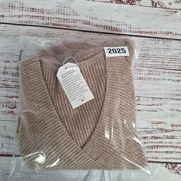 Carmel Brown Parisian Wrap Knit Sweater S Soft Rib Knit Parisian Minimalist NWT - Picture 9 of 9